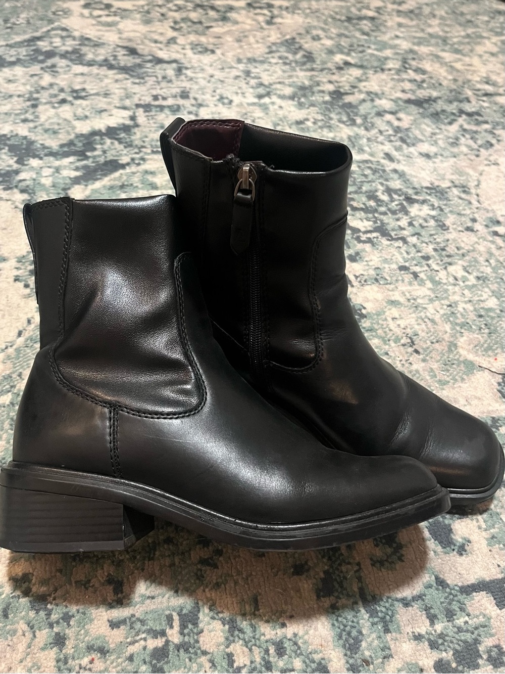 Franco Sarto Classic Black Leather Ankle Boots - Women's